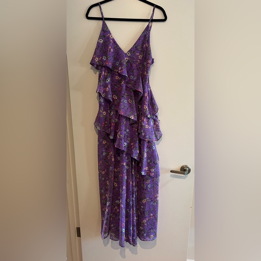 Astr Purple Floral Ruffle Maxi Dress